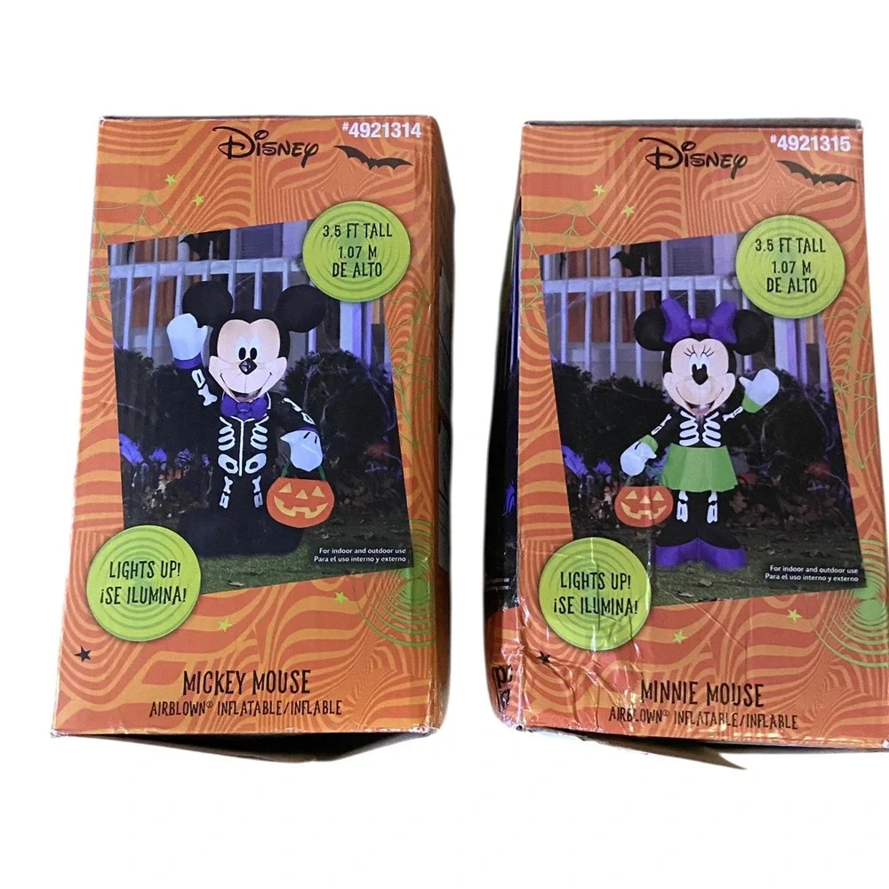 Gemmy Disney Halloween Mickey Mouse & Minnie Mouse Skeleton Inflatables 3.5 ft‎